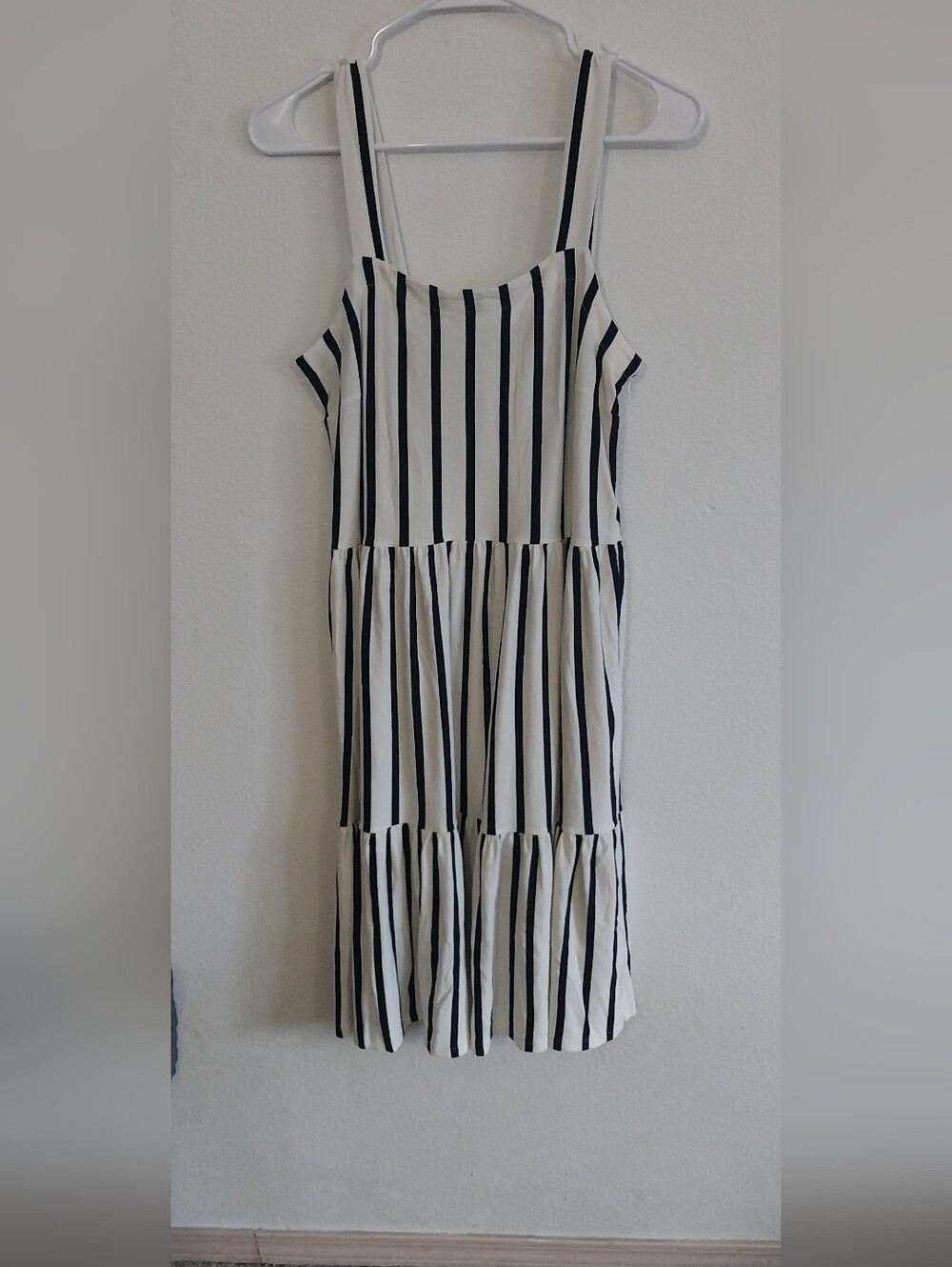LOFT Navy and White Vertical Stripe Dress